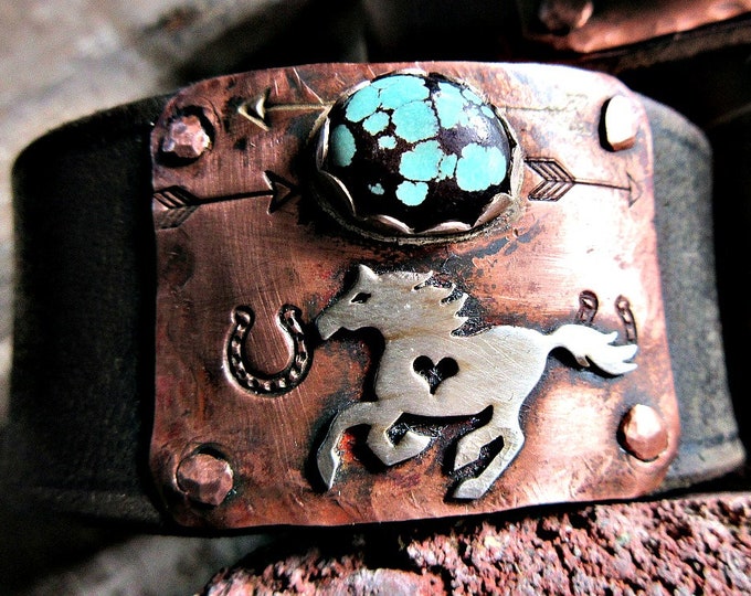 Made to order Running free cuff bracelet by Weathered Soul, horse lover, equestrian, cowgirl, rustic cuff, artisan cuff horse cuff turquoise