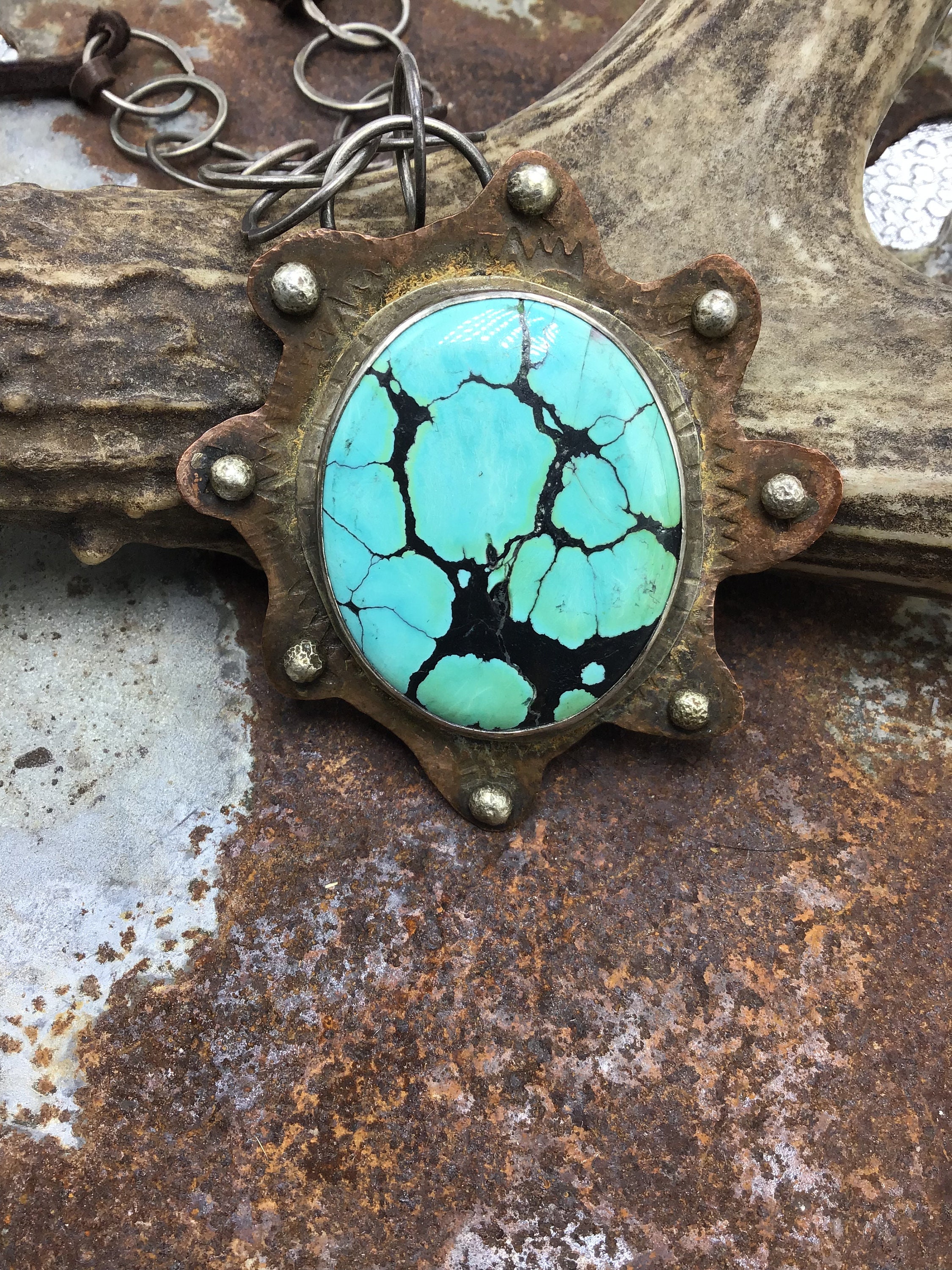 The beast of turquoise necklace by Weathered Soul jewelry, huge matrix