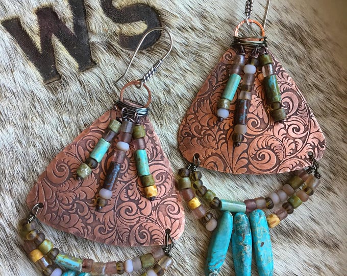 Featured listing image: MADE to ORDER Stunning rustic tribal western style very large earrings by Weathered Soul artisan jewelry with sterling ball ear wires