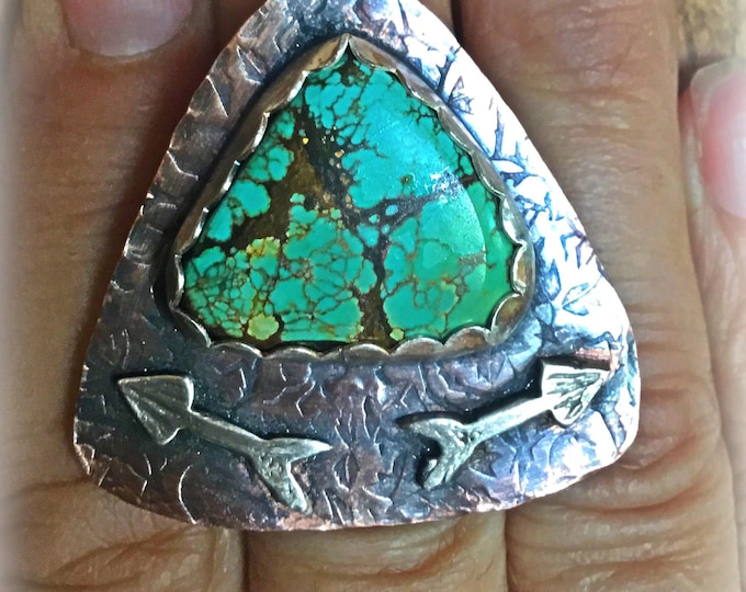 Very large statement rustic turquoise arrowhead ring by Weathered Soul,