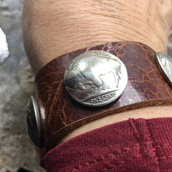 Vintage Buffalo nickel cuff by Weathered Soul artisan distressed western style fits size seven inch wrist rustic style