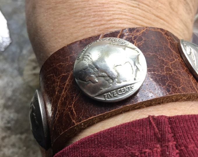 Vintage Buffalo nickel cuff by Weathered Soul artisan distressed western style fits size seven inch wrist rustic style