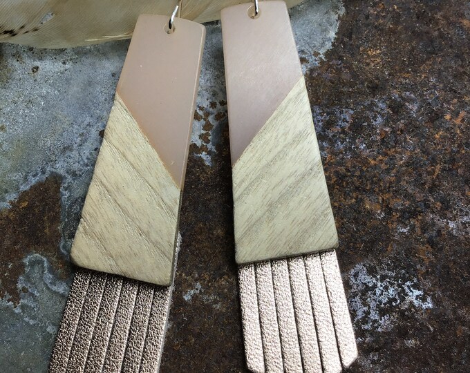 Pretty in pale pink, resin and wood modern statement earrings by Weathered Soul,urban chic