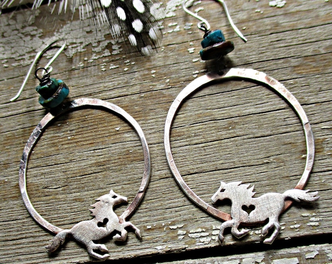 Made to order Running Free sterling horse hoops by Weathered Soul Jewelry, artisan, cowgirl, horse lover, rustic, turquoise,USA crafted