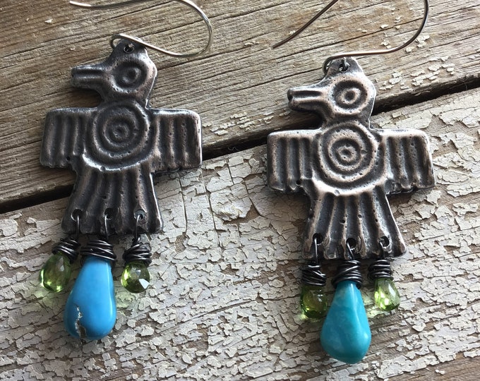 Thunderbird earrings by Weathered Soul,Native American,artisan,bird,bird lover,Southwest,cowgirl,turquoise,citrine