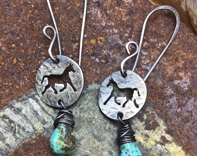 Pretty little pony dainty earrings by Weathered Soul,  sterling with long  ear wires, simple, horse lover, cowgirl, little girl jewelry