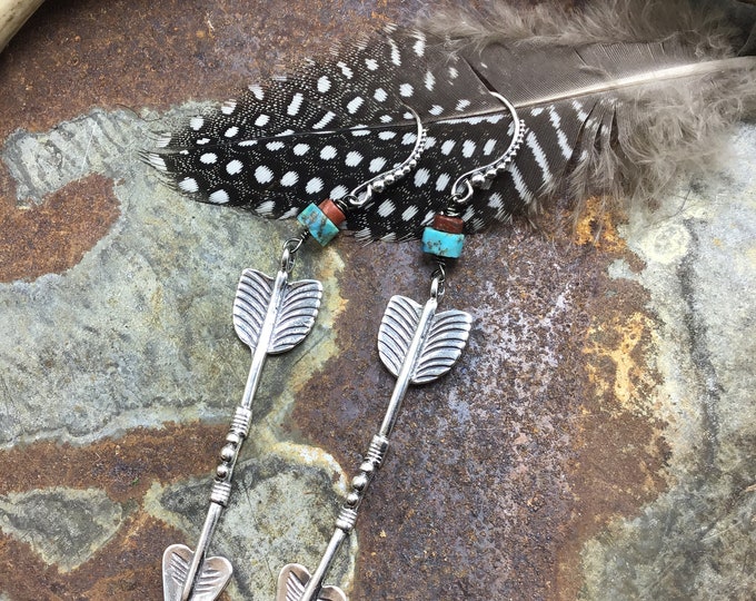 All in the details with these sweet sterling arrows with a dab of turquoise and red jasper, simple statement earrings, western, cowgirl