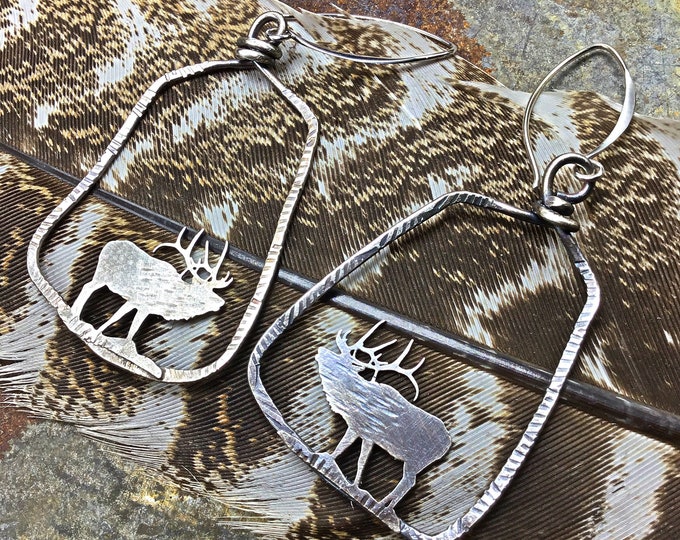 Definitely detailed sterling bugling elk hoops by Weathered Soul, elk lover, outdoor enthusiast, nature inspired jewelry