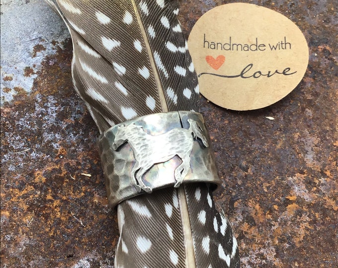Running free  wide band ring size 8 Weathered soul, sterling  silver, horse lover, nature inspired,cowgirl hammered band, western fashion