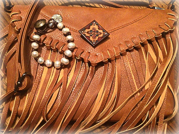 Handmade Boho Leather Fringe Crossbody Purse Western Purses with Fringe for Women