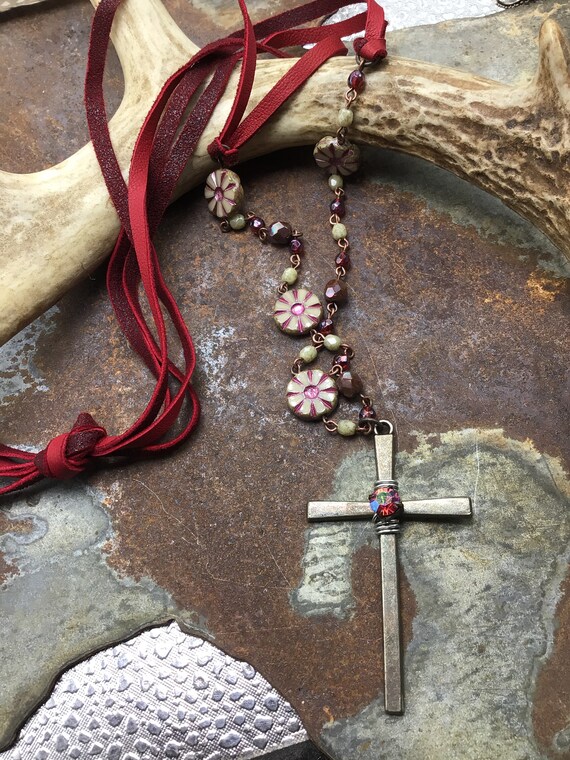 My precious Savior necklace by Weathered Soul jewelry,vintage inspired handmade chain, leather, rustic cross, inspirational