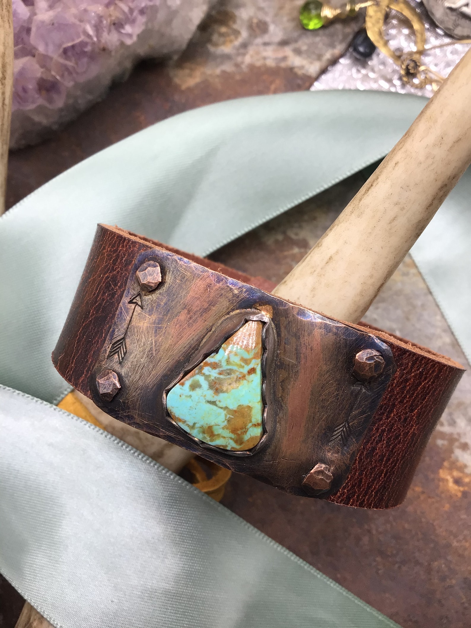 Dainty Narrow Leather Pilot Mountain Turquoise Cuff Bracelet Etsy