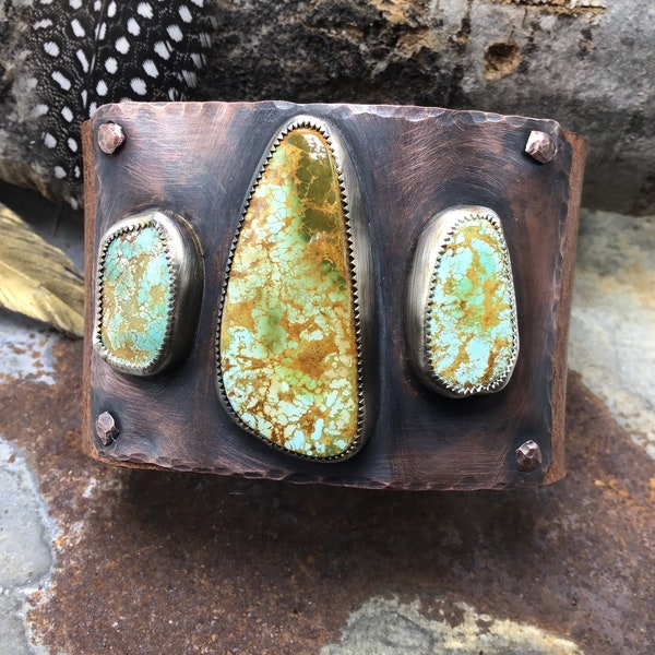 Huge statement  turquoise cuff bracelet by Weathered Soul fits 8” wrist artisan,cowgirl,statement OOAK, urban chic