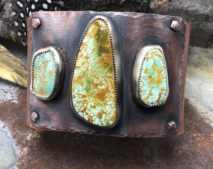 Huge statement  turquoise cuff bracelet by Weathered Soul fits 8” wrist artisan,cowgirl,statement OOAK, urban chic