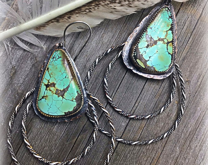 Double trouble very large but still not too heavy stunning turquoise and sterling earrings by Weathered Soul, cowgirl chic