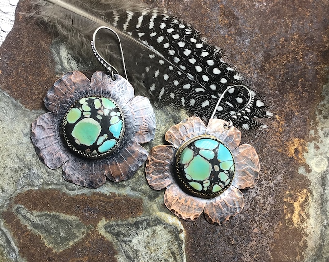 Made to order Bloom turquoise flower earrings by Weathered Soul, all stones vary in coloration please note MADE to ORDER