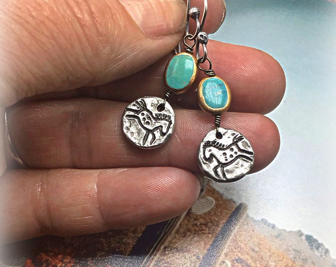 Very small dainty primitive pony earrings by Weathered Soul