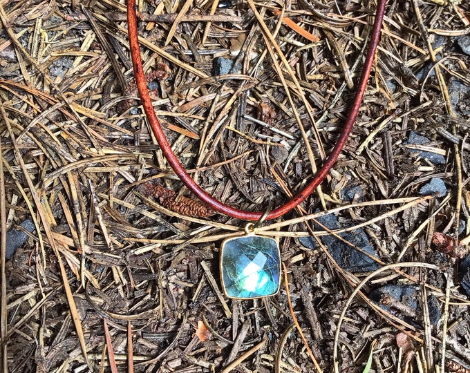 Simplicity at its finest, labradorite on sweet Greek leather cord necklace, just the perfect length