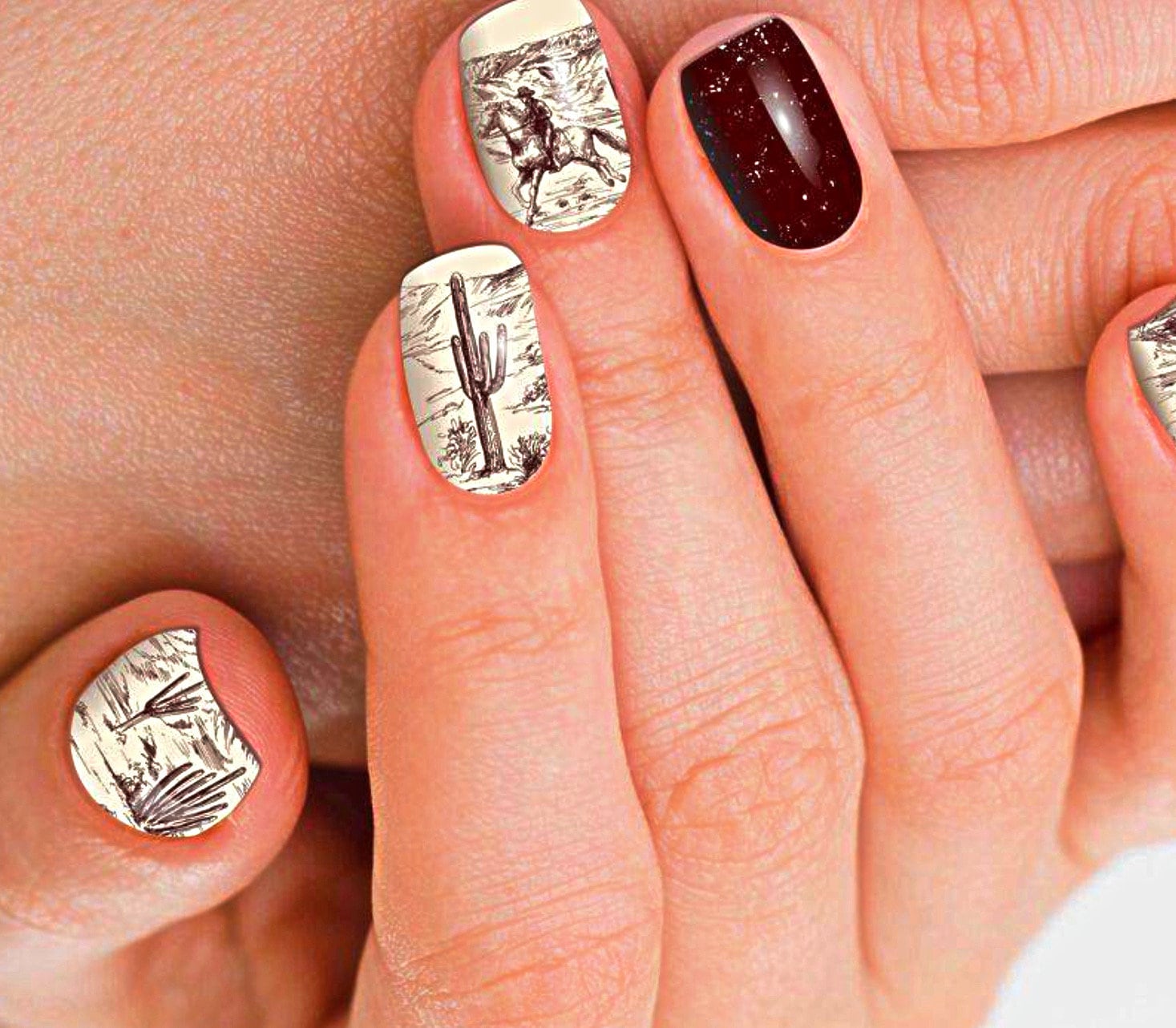Retro rodeo nail wraps, real nail polish stickers, long lasting,western