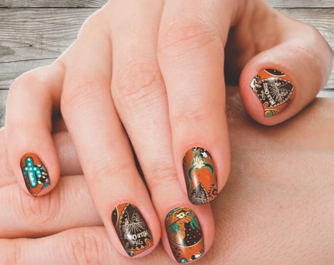 Retro rodeo nail wraps, real nail polish stickers, long lasting,western fashion