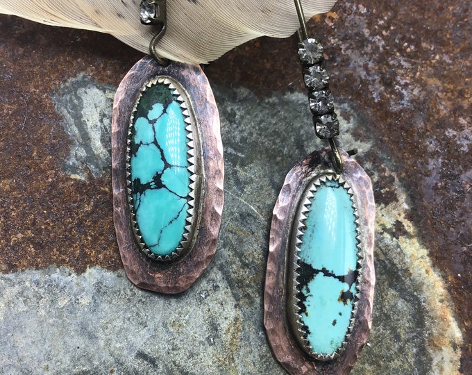 Vintage inspired rhinestones with turquoise earrings by Weathered Soul jewelry, western wedding, western high fashion,cowgirl,matrix,USA