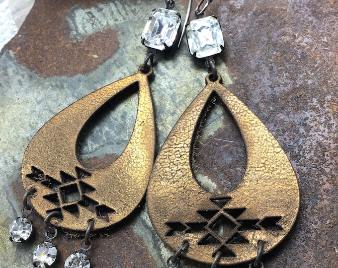 Copper and leather rustic earrings by Weathered Soul Sterling ear wires