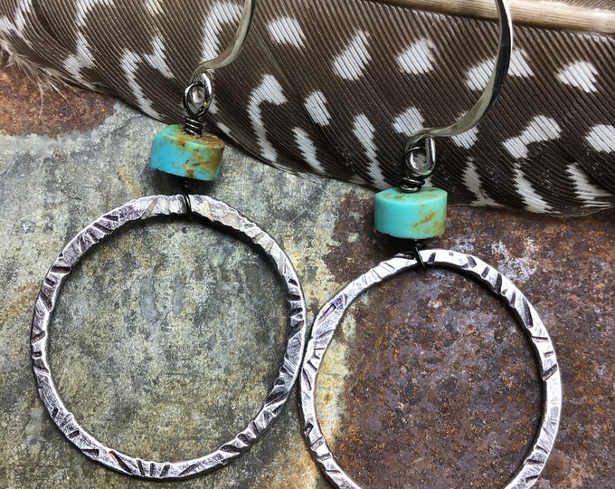 Dainty hoops with sterling ear wIres  and light starburst embossing around hoops by Weathered Soul