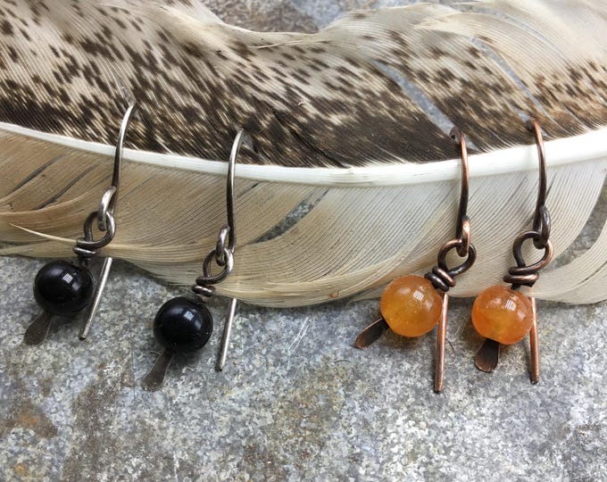 Itty bitty baby earrings your choice of Carnelian or Onyx, just in time for Fall