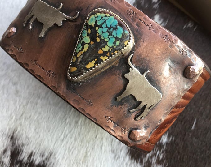 Made to Order all turquoise and leather vary but are totally handcrafted pieces of art! Longhorn love cuff by Weathered Soul Jewelry