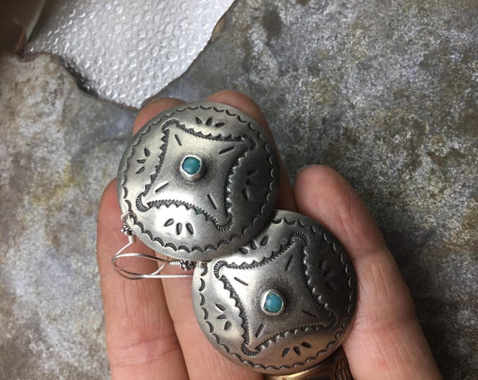 Vintage inspired upcycled nickel silver primitive style sand blasted looking pawn jewelry western style earrings by Weathered Soul