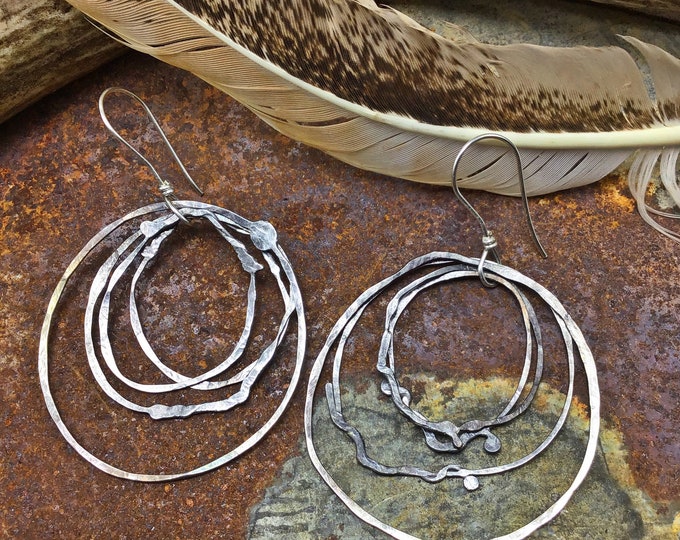 Very large Nest hoops  layered hoops simulating bird nests make up these unique earrings,artisan