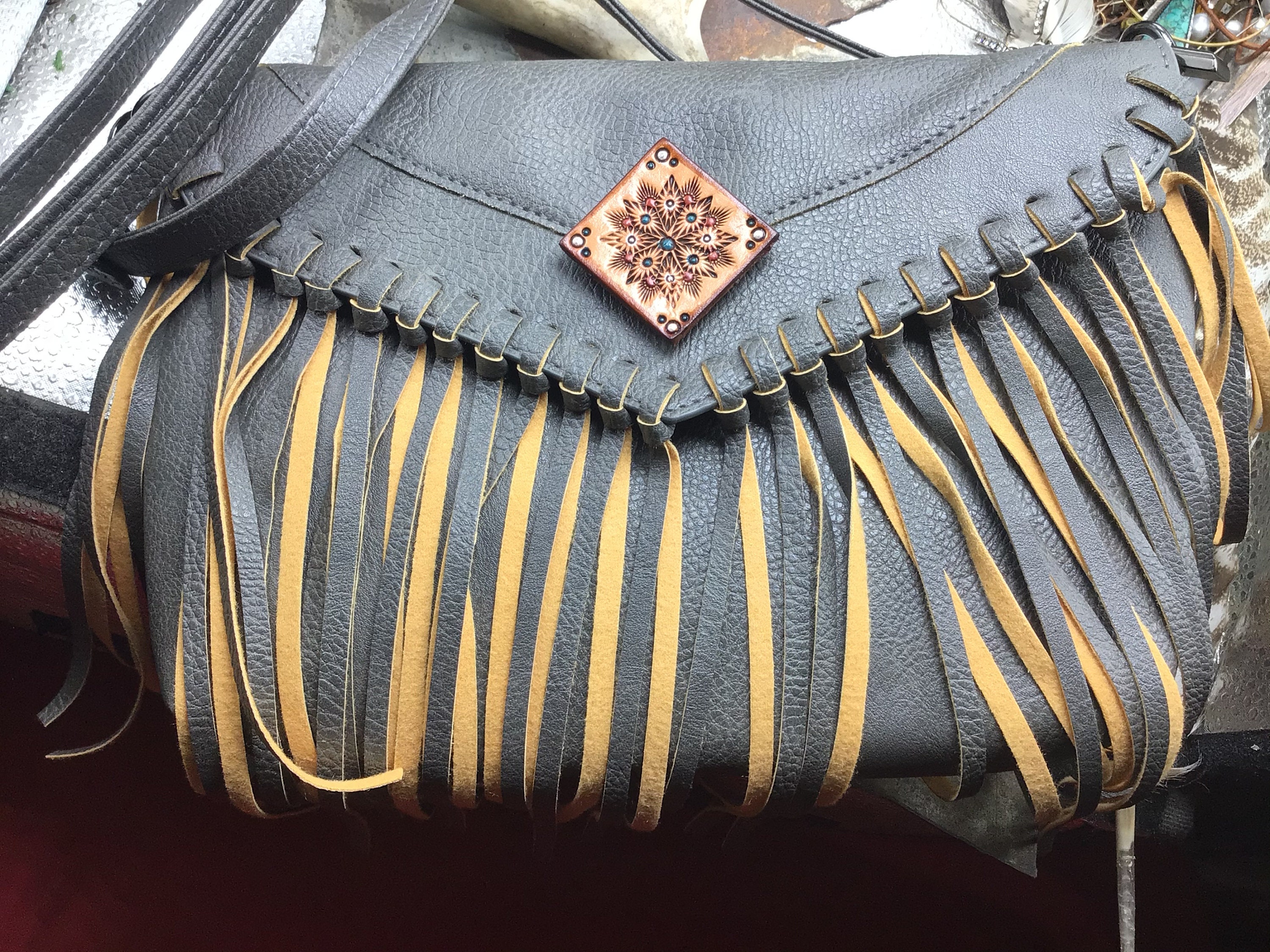 Handmade Boho Leather Fringe Crossbody Purse Western Purses with Fringe for Women