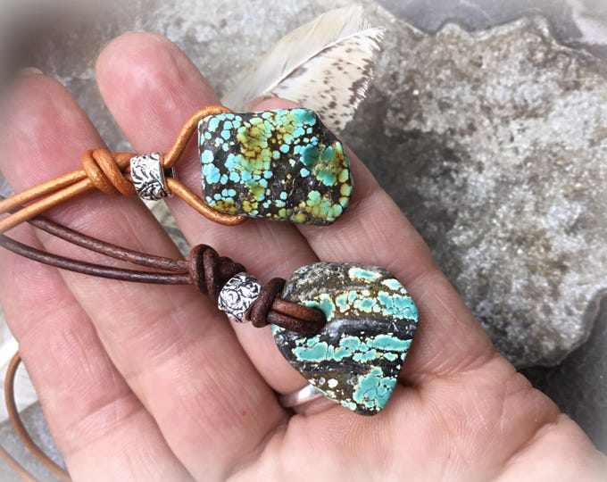 Your choice of one of these exquisite raw turquoise simple stone pendant necklaces  by Weathered Soul artisan jewelry, minimalistic design