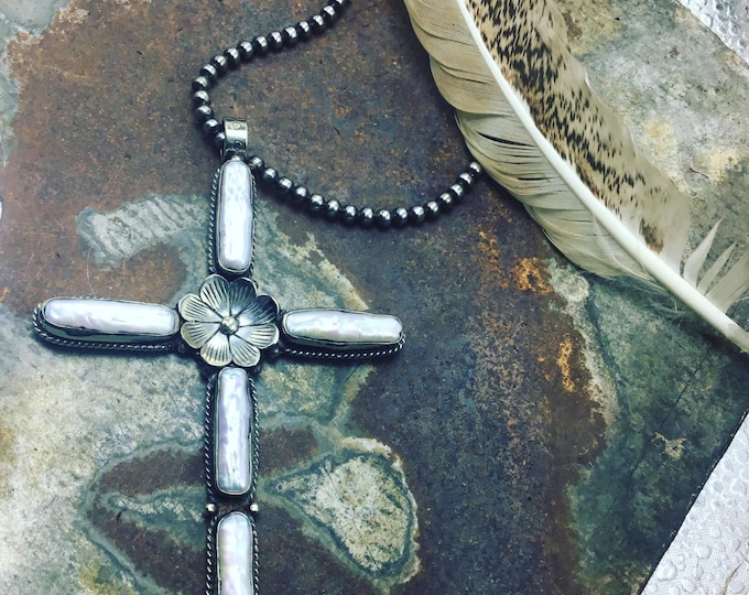 The old rugged cross stunning rustic pearl and sterling silver necklace by Weathered Soul, cowgirl fashion, inspirational jewelry,statement