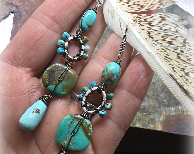 MADE To ORDER Turquoise and more earrings by Weathered Soul artisan wire wrapped stunning craftsmanship,sterling ball ear wires statement