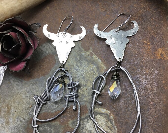 Dang tangled rope earrings by Weathered Soul Jewelry Sterling silver wild ropes  with steer head tops and ball ear wires