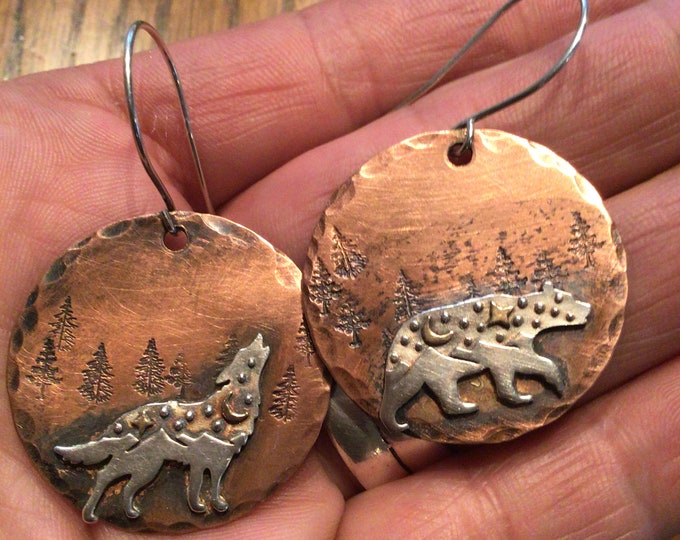 Made to order night stalker earrings by Weathered Soul jewelry, mix critters you can mix your choice of 2 animals, one set of earrings