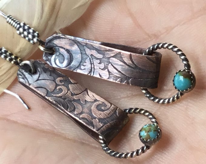 Rustic style dainty sweet drop earrings with rope hoop and sterling ball ear wires, classic western style by Weathered Soul