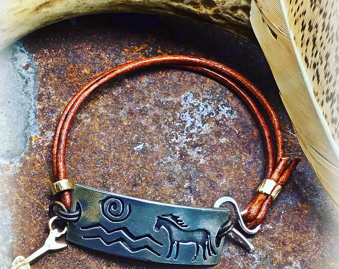 Sweet dainty little leather pony bracelet by Weathered Soul, little bronze arrow, sterling clasp