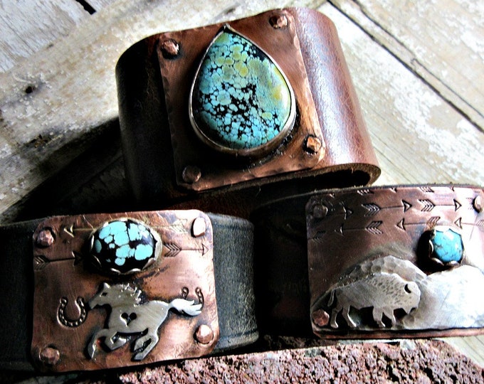 Custom Cuff Leather Distressed Bracelets by Weathered Soul Jewelry you pick stone of selection and your own leather of selection