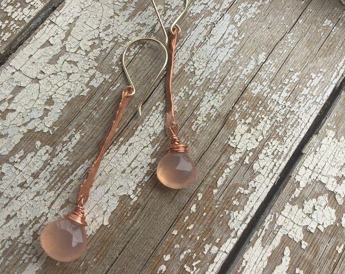 Pretty in Pink earrings by Weathered Soul jewelry ,copper and chalcedony