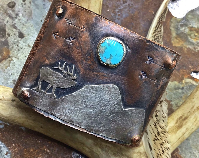 Wandering Elk artisan distressed leather cuff bracelet by Weathered soul jewelry