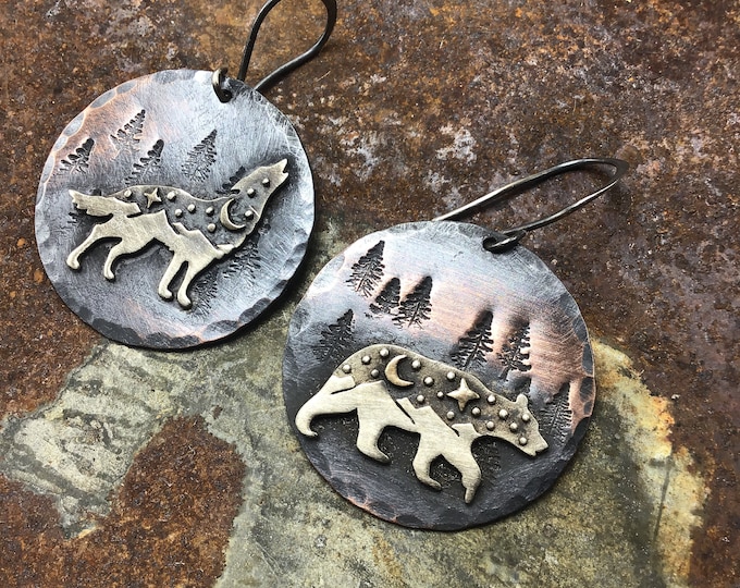 Made to order night stalker earrings by Weathered Soul jewelry, mix critters you can mix your choice of 2 animals, one set of earrings