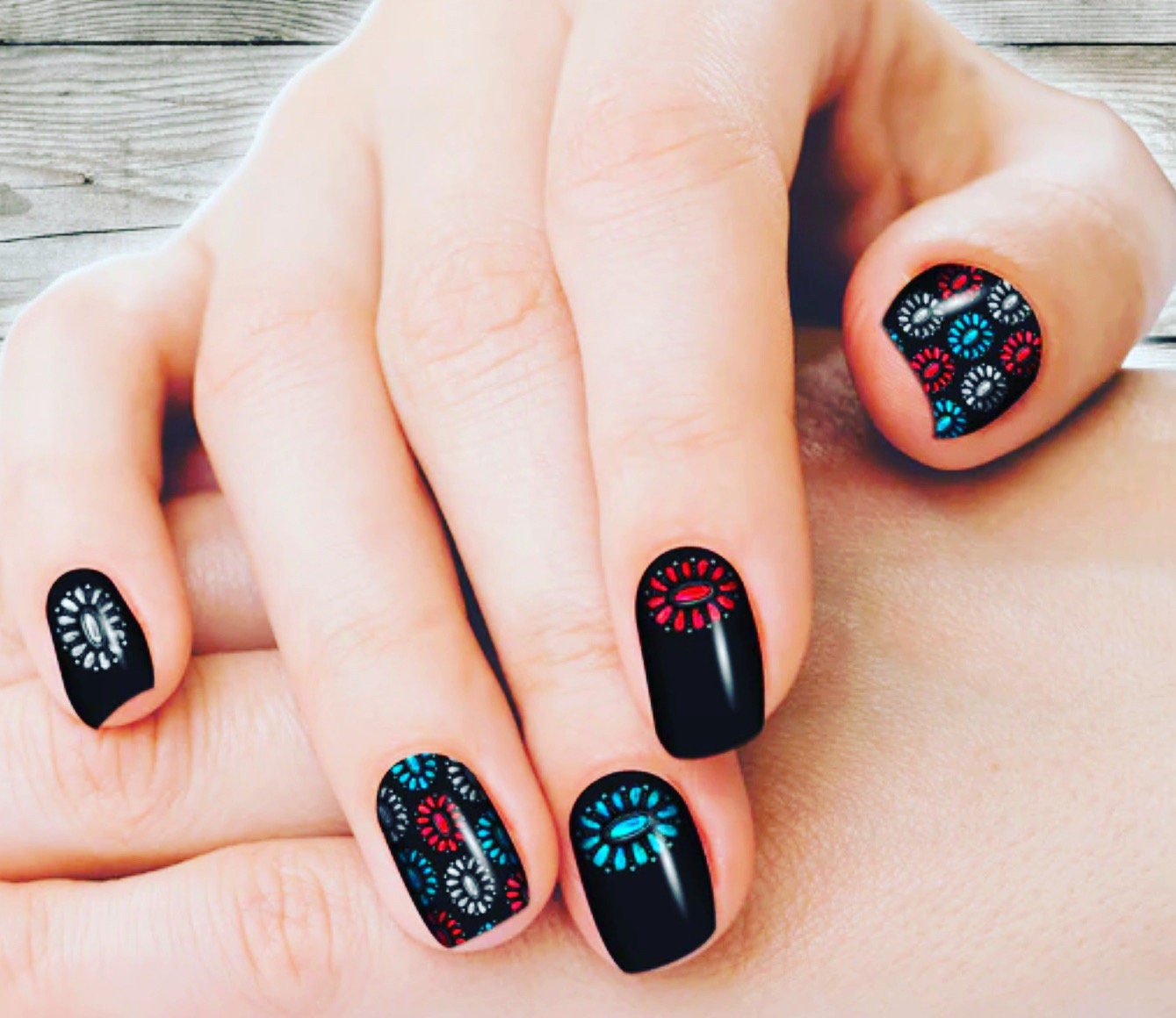 Teal And Black Coffin Nails by PampurredNails