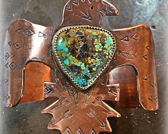 Vintage Native American Copper Thunderbird Cuff Bracelet