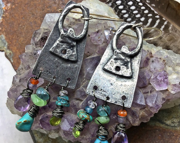 Array of colors earrings by Weathered Soul boho rustic looking, bohemian chic, rising cathedral