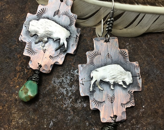 Buffalo fringe earrings by Weathered Soul, artisan turquoise wild and free , bison lover,outdoor enthusiast, roaming the range