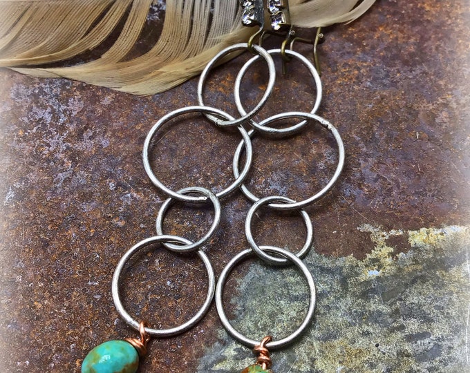 Pretty dainty hoops with a touch of turquoise and rhinestones by Weathered Soul