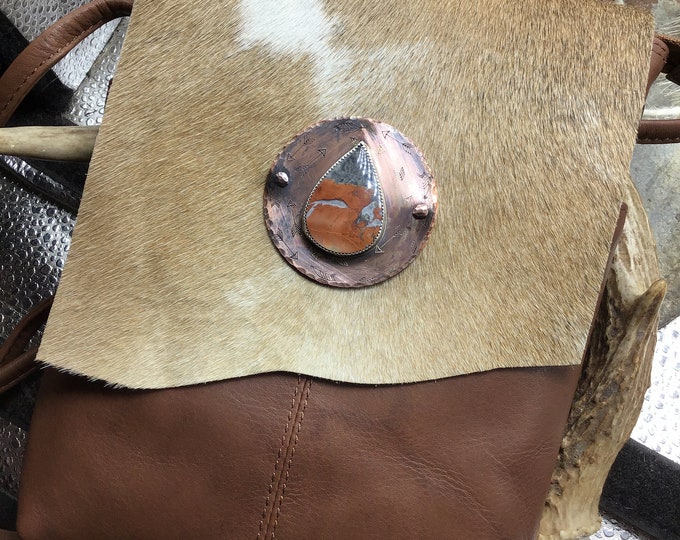 Made to order! Cowhide and stone crossbody bag by Weathered Soul, artisan hair on hide with lining and zipper pockets you pick stone