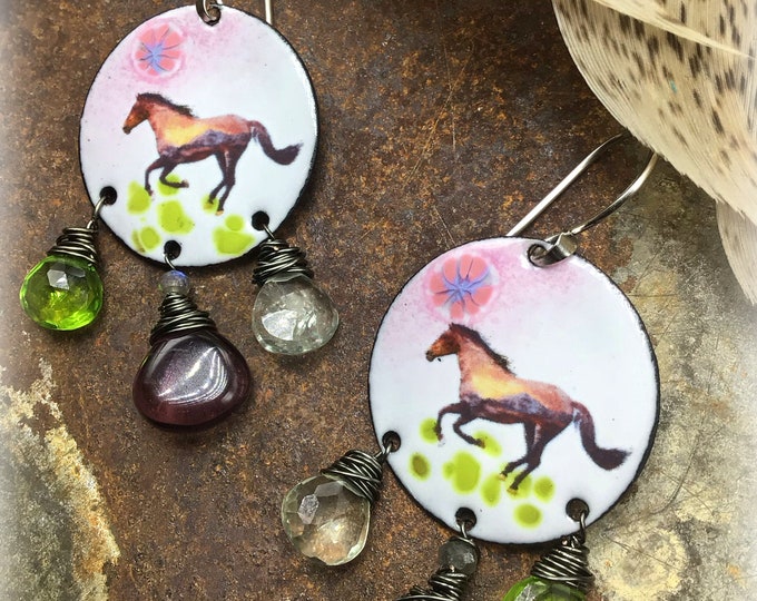 My pretty little pony earrings with amethyst quartz, peridot, labradorite, and citrine